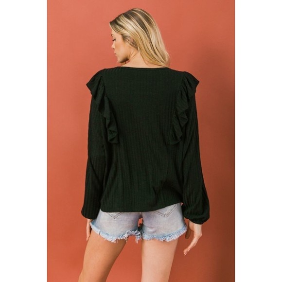 Round Neckline Front Ruffle Detail Knit Top - Picture 6 of 9